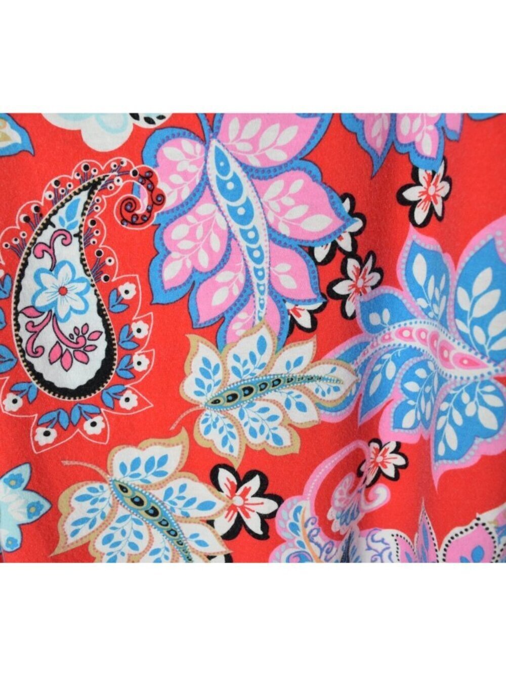 TALBOTS PIMA COTTON BLEND RED PAISLEY FLORAL PRINT CROCHET TUNIC TOP - Picture 7 of 10